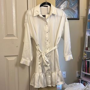 Zara white satin effect shirt dress